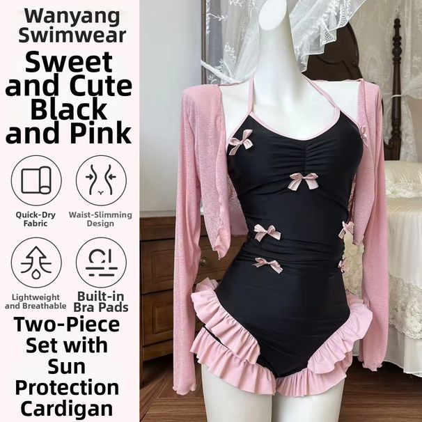 Hot Spring Two Piece Swimsuit Wholesale Triangle Slimming Bow Design Sun Protection Cute And Sweet Beach Vacation One Piece Women's Clothing_ecoleips.com