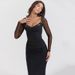 European American Style Women's Long Sleeved Mesh Dress Slim Fit Fashionable Elegant High End Spring Summer Clothing with Slit_ecoleips.com