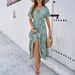 Spring Summer Women Casual Vacation Short Sleeve Floral Print Midi Dress Beach Sundress_ecoleips.com