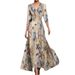 Women's Clothing Cross V Neck Three Quarter Sleeve Women's Long Dress_ecoleips.com