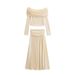 French Style Pure Desire Off-Shoulder Slim Fit Short Long Sleeve Top For Women Autumn High Waist Ruched Midi Skirt_ecoleips.com