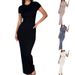 Sexy Skinny Women's Bodycon Party Dress Fashion O-neck Short Sleeve Solid Color Wraped Hip Package Long Dress Female Sexy Dress_ecoleips.com