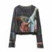 Women's Clothing Elastic Silk Screen Printing Bottoming Shirt Long Sleeved Top Mesh Skirt Suit_ecoleips.com