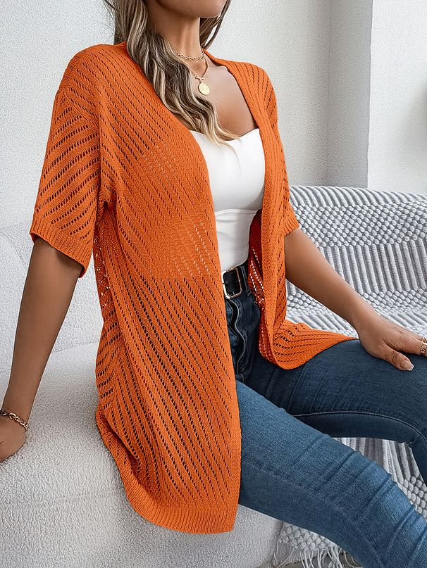 Women’s Lace Short Sleeve Knit Cardigan – UPF 30+ Summer Cover-Up (White, Khaki, Pink, Black, Beige, Orange, Brown, Burgundy)_ecoleips.com
