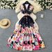 Women's Clothing Palace Style Retro Collar Dress Socialite Waist Single-breasted Printed Dress_ecoleips.com