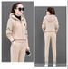 Women's Clothing Women's Fleece-Lined Hoodie Set - Thickened Winter Warm Tracksuit With Stylish Print, Plus Size Casual Outfit (Khaki/Pink/Red)_ecoleips.com
