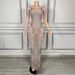 High End Low Cut Halter Dress For Women Silver Nude Versatile Long Gown For Birthday Evening Company Annual Meeting_ecoleips.com