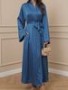 Modern Color-Block Open Front Cardigan Dress For Women - Solid Color Long Sleeve Casual Tunic Dress_ecoleips.com