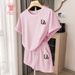 DRbear Women's Fashionable Casual Sportswear Set Summer Unisex Versatile T-Shirt Shorts Couple Outfit_ecoleips.com