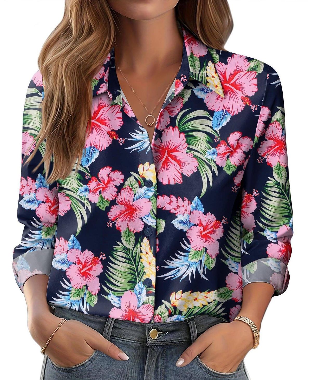 Women's 3D Printed Floral Shirt Loose Fit Style Top_ecoleips.com
