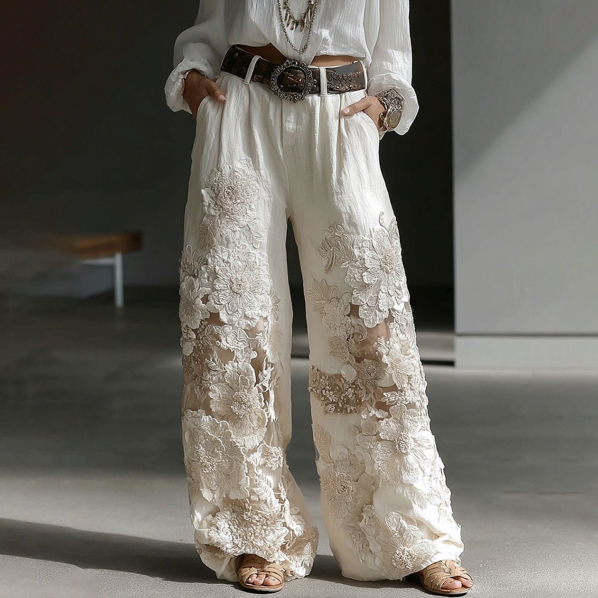 Women's Wide Leg Cotton Linen Pants American Style Loose Fit Youthful Straight Leg Patchwork Hem Halloween Theme New Summer_ecoleips.com