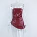Fashion Women Solid Color Strapless Wrap Leather Dress Sexy Versatile Casual Party Evening Leather Dress For Women_ecoleips.com