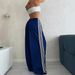 Women's High Waist Wide Leg Pants Casual Slimming Drapey Straight Leg Floor Length Side Stripes Cotton Elastic Waist_ecoleips.com