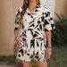 Elegant Printed Two Piece Set For Women Short Sleeve Shirt Tie Waist High Waist Shorts Hot Selling_ecoleips.com