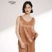 Women's Base Layer Top, Silk Fabric Gold Shimmer, Ruched, Summer Sleeveless, Large Round Neck, Can Be Worn Outerwear,_ecoleips.com