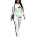 Women's Black And White Striped Hooded Pants Suit Long Sleeved Street Style Autumn/Winter Set European American Cross Border Print_ecoleips.com