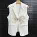 Elegant Pearl Bow Tie Vest For Women, Charming Sleeveless Blazer Waistcoat With 3d Floral Embroidery, Office Casual Layering Piece (White, Black)_ecoleips.com