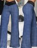 Women's High-Waisted Belted Trousers Elegant Commuter Style Hollowed out Slightly Flared Casual Wide Leg Pants_ecoleips.com