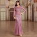 Women's Clothing Long Sleeved Round Neck Back Zipper Fishtail Skirt Banquet Evening Dress Female Spot_ecoleips.com