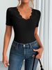 Women's Lace Trim Short Sleeve Top Casual Elegant Fashion Tees With Neckline And Cuffs Detail For Spring/Summer New Arrival_ecoleips.com