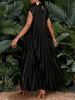 Elegant Plus Size Dress, Women's Long Dress With Pleated Short Sleeves, Bridesmaid Dress, Loose Fit, Casual, Elegant Party Dress, Spring/Summer Attire_ecoleips.com