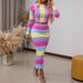 Women's Slim-Fit Striped Long Sleeve Top And Midi Skirt Set, Elegant Two-Piece Outfit Elegant Midi Length_ecoleips.com
