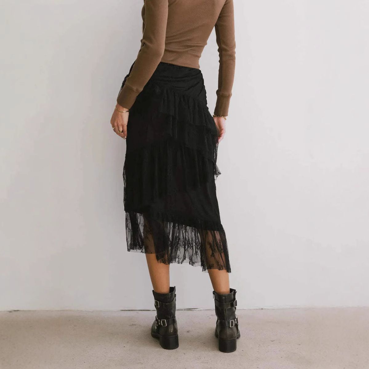 New Women's Fashion Elegant Slim Fit Irregular Lace Ruffle Patchwork Fairy Vacation Style Skirt_ecoleips.com