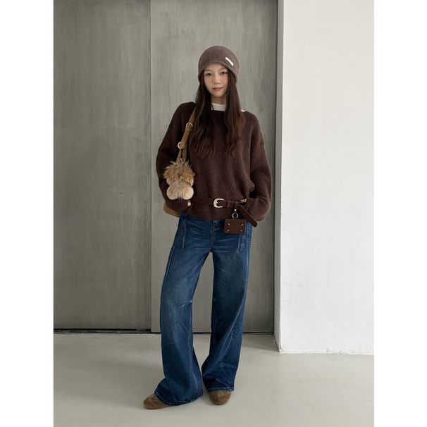 ICC Vintage Wash Pattern Flocked Slimming Straight-Leg Jeans For Women, Winter Style, Guangzhou Thirteen Lines 10580_ecoleips.com