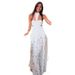 Women's White Halter Lace Hollow Out Waist Exposed Dress Sexy Vacation Style Lace Evening Party Dress_ecoleips.com