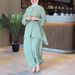 2025 Muslim Autumn Comfortable Casual Waist-Cinching Batwing Long Sleeve Solid Color Set_ecoleips.com