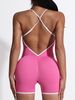 Women's Color Block Halter Neck Romper Quick Drying Cross Back Sporty Hip Lifting Fitness Yoga Wear_ecoleips.com
