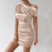 2025 New Cross-Border High-End Sexy Asymmetric Neckline Satin Dress European And American Style Elegant_ecoleips.com
