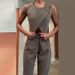 Women's Clothing solid color round neck button top temperament straight pants suit_ecoleips.com