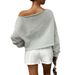 Voya Women's American Style Short Off Shoulder Long Sleeved Top With Slanted Neckline, Sweet And Cool, Spicy Girl Style, Loose Hoodie_ecoleips.com
