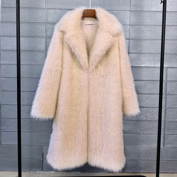 Women’s Faux Fur Coat – Mid-Length Winter Coat With Suit Collar, Plush & Warm (S-XL, White/Black/Red/Royal Blue/Rose Red/Apricot/Khaki)_ecoleips.com