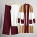 Women's Clothing Women's Autumn Knitted Vest & Wide Leg Pants Set - Elegant Office Casual Three-Piece Outfit In Black/Burgundy/Coffee/Grey/Camel_ecoleips.com
