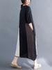 Cotton Linen Vintage Contrast Color Dresses For Women New Short Sleeve Casual Loose Long Summer Dress Elegant Clothes 2026_ecoleips.com