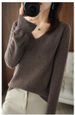K New Women's Knitted Sweater With V-neck Long Sleeves Pullover Top Plain Color Loose Base Layer Slimming Wearable Outside. No Accessories_ecoleips.com