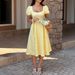 Elegant Puff Sleeve A-Line Dress Women's Clothing Flattering Silhouette American Style Spring Summer_ecoleips.com