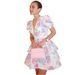 Sweet V Neck Short Puffed Sleeve Printed Mini Dress New 2024 Women Fashion Casual Ladies Summer Short Dress_ecoleips.com