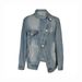 Unisex Distressed Denim Jacket – Oversized Cropped Fit With Asymmetrical Wash & Stand Collar (S-XL, Streetwear Style)_ecoleips.com