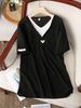 Women's Clothing Plus Size Women's Faux Two Piece T-Shirt Loose Casual Slimming Top Versatile Label Style For Formal & Casual_ecoleips.com