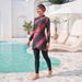 3PCS/set Muslim Burkini Modest Swimwear Gradient Red Black Full Cover Long Sleeve Hijab Swimsuit Islamic Beachwear_ecoleips.com