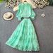 Women's Clothing Autumn Celebrity Style Lantern Sleeve Long Sleeve Splicing Shirt + A Line Skirt Suit Dress Women_ecoleips.com