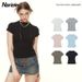 HeyHenry Niche Slim Fit T-Shirt for Women Feminine round Neck Short Sleeve Solid Color Cropped Top Slimming Effect Instagram Style_ecoleips.com