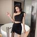 Internet Celebrity Summer Outfit Set New Versatile Tie Bow Off-Shoulder Top High-Waisted Slimming Skirt Women's Trend_ecoleips.com