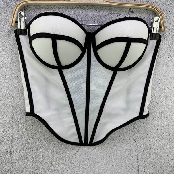 Women's Clothing Mesh Small Vest Camisole Retro Slim Breathable Temperament Fishbone Chest Cup Top For Women_ecoleips.com