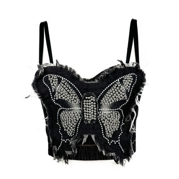 Women's Clothing Butterfly Tube Top Personality High End Outer Wear Bra Slim Stitching Denim Fishbone Bra Suspenders_ecoleips.com