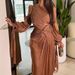 Women's Wear Pleated Ribbon Shiny Evening Dress_ecoleips.com