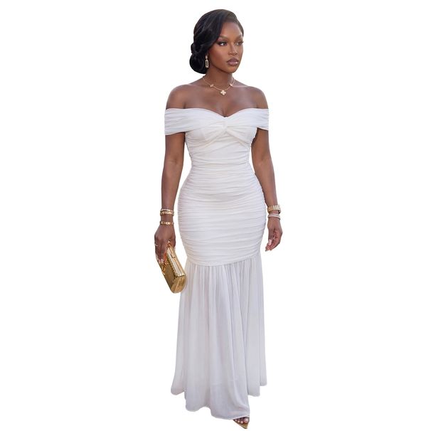 Women's Sexy Solid Color Mesh Strapless Bodycon Dress C7660 Markets_ecoleips.com